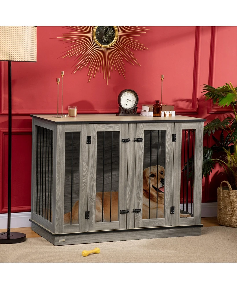 Simplie Fun Large Furniture Style Dog Crate with Removable Panel Dark Walnut