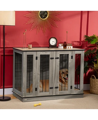Simplie Fun Large Furniture Style Dog Crate with Removable Panel Dark Walnut
