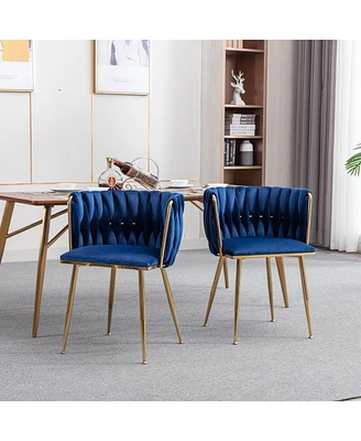 Simplie Fun Modern Design Metal Frame Velvet Fabric Dining Chair With Legs, Set Of 2, Ivory