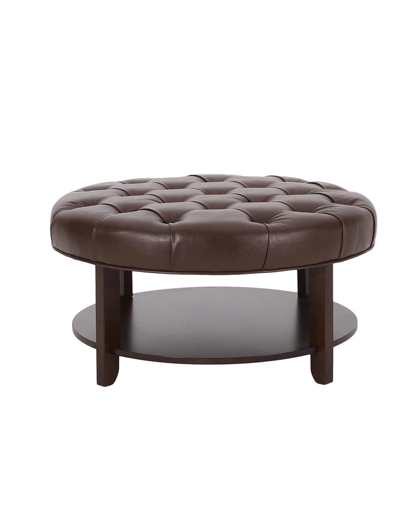 Streamdale Furniture Versatile Button Tufted Faux Leather Ottoman with Open Shelf