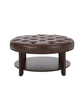 Simplie Fun Versatile Button Tufted Faux Leather Ottoman with Open Shelf