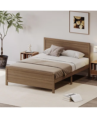 Simplie Fun Wood Platform Bed Frame with Headboard, Mattress Foundation with Wood Slat Support, No Box Spring Needed, Queen Size, Walnut