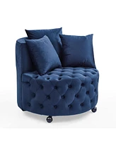 Plush Velvet Swivel Accent Chair with Tufted Cushion and Caster Wheels