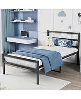 Simplie Fun Metal Platform Bed frame with Headboard, Sturdy Metal Frame, No Box Spring Needed(Twin)