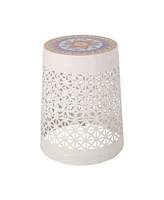 Simplie Fun Minimalist Mosaic Accent Table with Lace Cut Frame