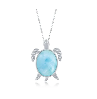 Caribbean Treasures Sterling Silver Larimar Turtle Pendant