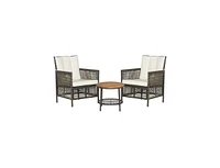 Slickblue 3 Pieces Patio Rattan Furniture Set with Cushioned Sofas and Wood Table Top-White