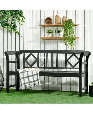 Simplie Fun Wooden Patio Bench, Outdoor Garden Bench with Backrest and Armrests, 3 Person Porch Bench with Rustic Country Diamond Pattern, Black