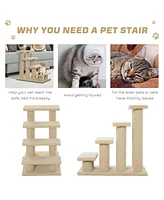 Streamdale Furniture 25" 4-Step Multi-Level Carpeted Cat Scratching Post Pet Stairs, Beige