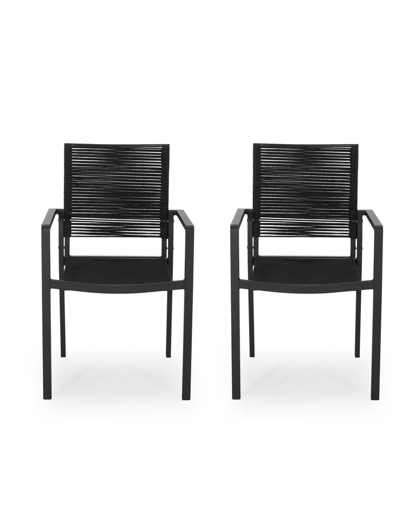 Simplie Fun Stunning Hand-Woven Rope and Aluminum Patio Dining Chairs (Set of 2)