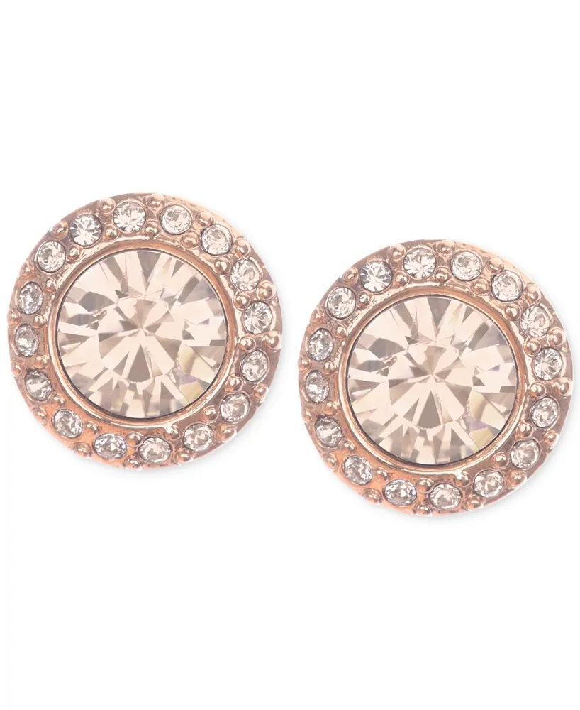 Givenchy Rose Gold-Tone Pave Button Stud Earrings