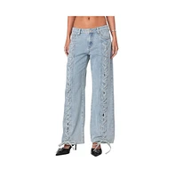 Edikted Women's Laced Up Low Rise Jeans