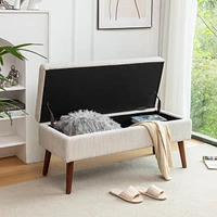 Tufted Beige Storage Ottoman Bench with Safe Lift Top