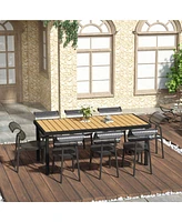 Simplie Fun Waterproof 8-Person Outdoor Dining Table with Wood Grain Slats