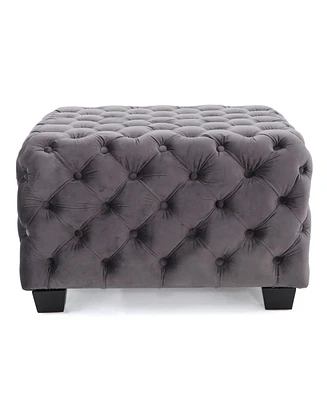 Streamdale Furniture Modern Velvet Glam Ottoman with Diamond Stitching