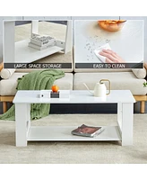 Modern, Practical White Double-Layered Coffee Table for Living Room, Bedroom, and Study (43" x 22" x 16.5")