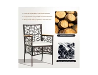 Slickblue 2 Pieces Pe Wicker Patio Bistro Dining Chairs with Acacia Wood Armrests and Cushions