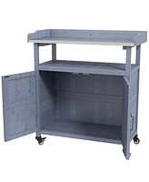 Outsunny Outdoor Potting Bench with Storage, Aluminum Tabletop, Wheels