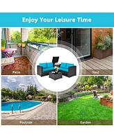 4PCS Outdoor Patio Rattan Furniture Set Cushion Loveseat Storage Table