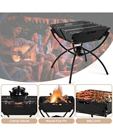 Slickblue 3-in-1 Camping Campfire Grill with Stainless Steel Grills Carrying Bag & Gloves