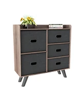 Simplie Fun Dresser Organizer Cabinet With 5 Easy Pull Fabric Drawers, Sturdy Mdf Frame And Wood Top