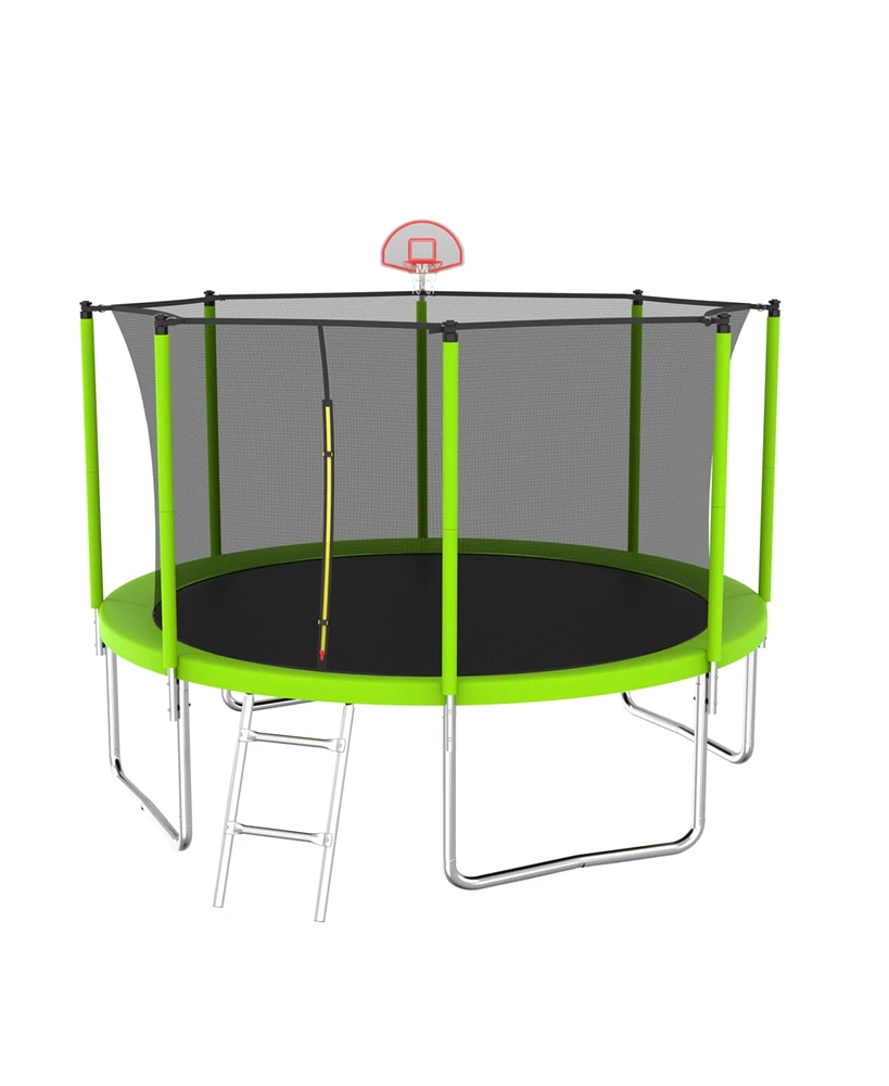 Simplie Fun 12FT Trampoline with Safety Enclosure, Basketball Hoop, and Ladder