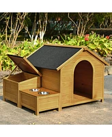 Streamdale Furniture Weatherproof Pet House with Elevated Feeder and Storage Box