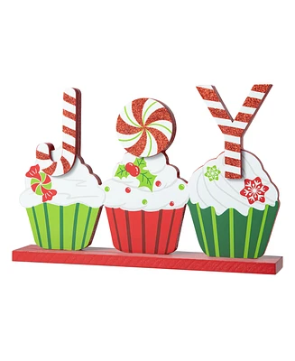 Glitzhome 12 L Christmas Wooden Cupcake Joy Table Decor