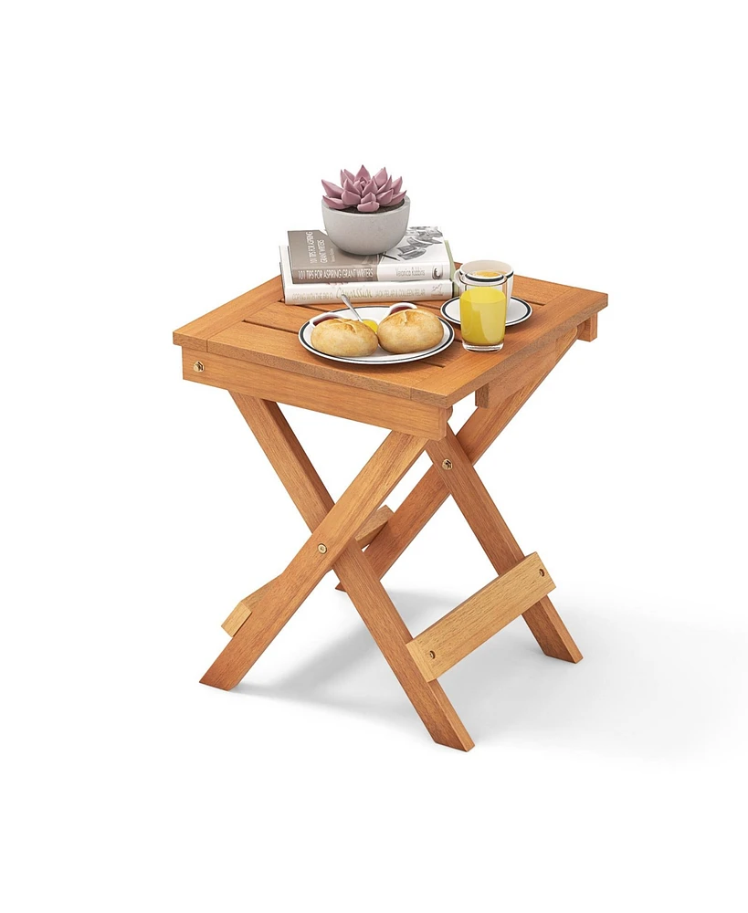 Slickblue 14 Inch Compact Folding Side Table with Slatted Tabletop