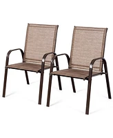 Gymax Set of 2 Patio Chairs Dining w/ Steel Frame Yard Outdoor Beige