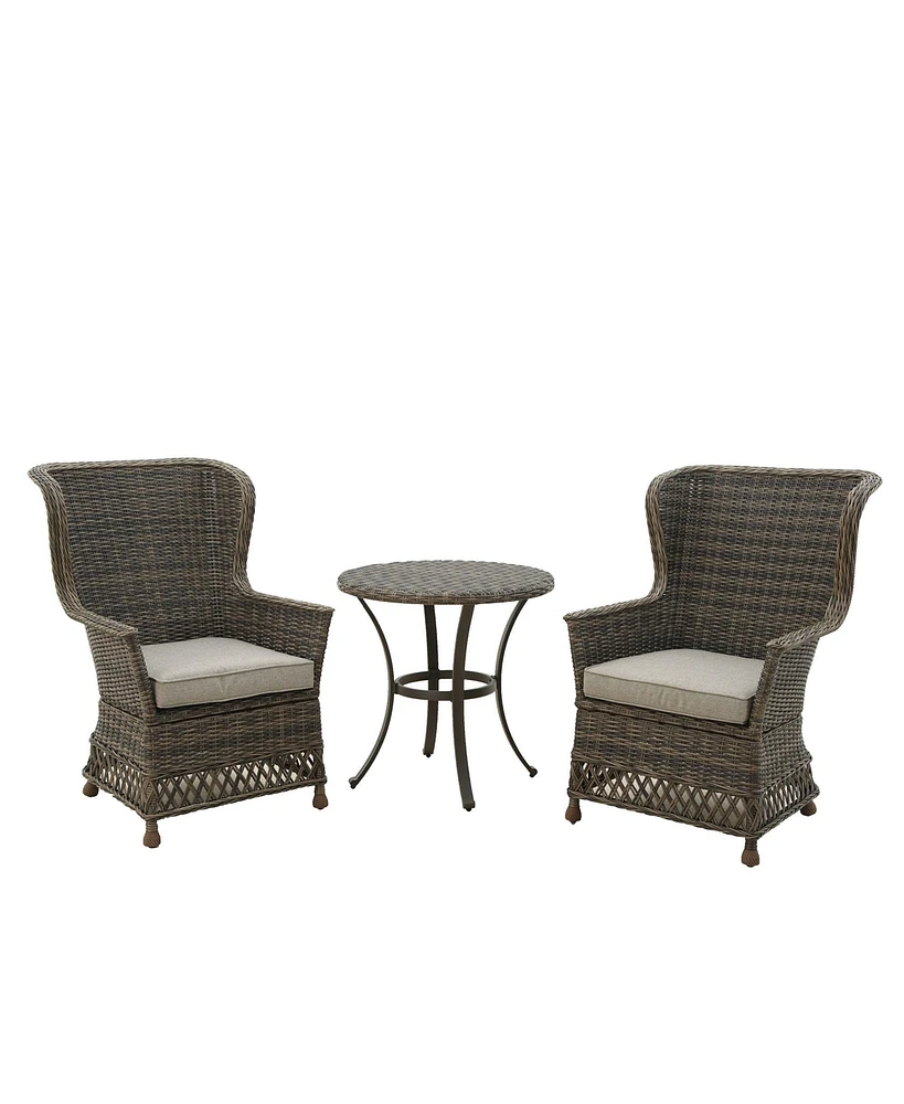 Mondawe 3-Piece Pe Rattan Wicker Patio Conversation Set Outdoor Chairs and Side Table with Gray Cushion