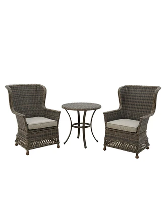 Mondawe 3-Piece Pe Rattan Wicker Patio Conversation Set Outdoor Chairs and Side Table with Gray Cushion