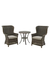 Mondawe 3-Piece Pe Rattan Wicker Patio Conversation Set Outdoor Chairs and Side Table with Gray Cushion