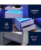 Modern Decorative Adjustable Led Nightstand with Open Shelf and Drawers