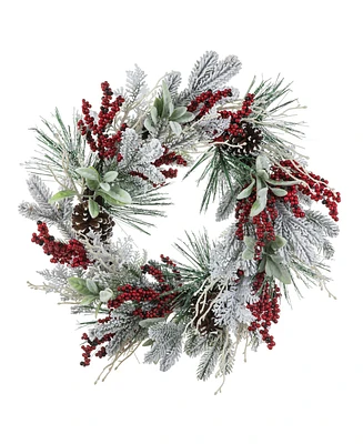 Glitzhome 24 D Christmas Flocked Pinecone Berry Wreath