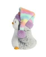 Aurora Small Pom Pom Rainbow Hat PomPom Penguin Festive Plush Toy Gray 9"