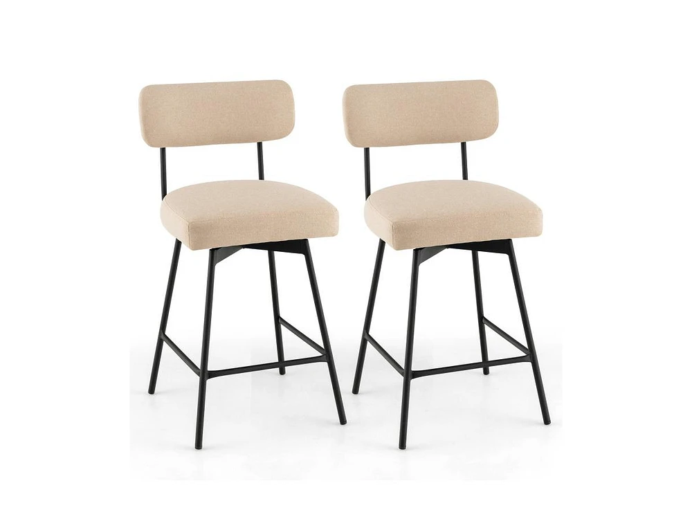 Slickblue 25" 2-Piece Modern Upholstered Bar Stools with Back and Footrests-Beige