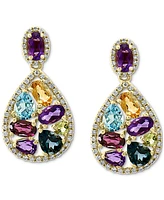 Effy Multi-Gemstone (4-1/3 ct. t.w.) & Diamond (3/8 ct. t.w.) Pear Halo Drop Earrings in 14k Gold