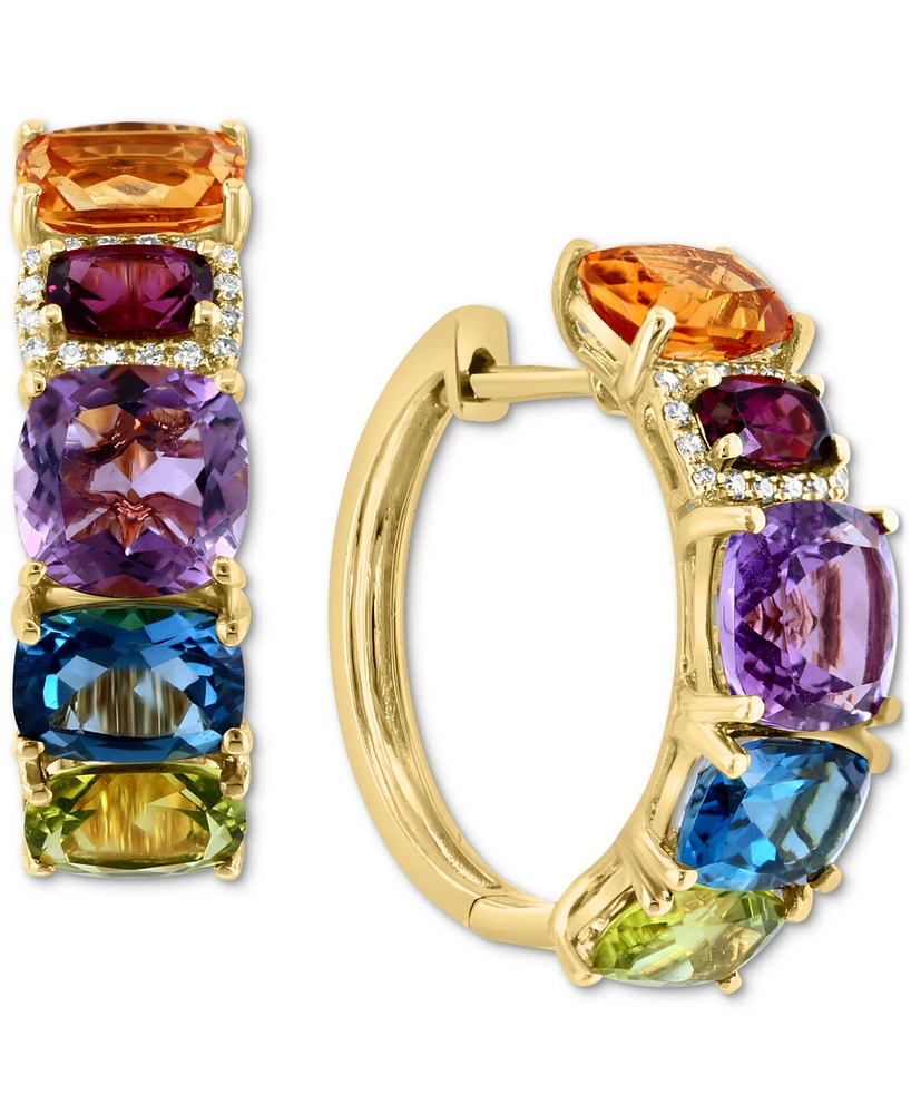 Effy Multi-Gemstone (9-1/3 ct. t.w.) & Diamond (1/10 ct. t.w.) Small Hoop Earrings in 14k Gold, 1"