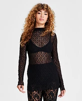 Bar Iii Women's Mock Neck Lace Tunic, Created for Macy's