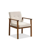 Slickblue Modern Accent Linen Fabric Armchair with Solid Wood Legs and Soft Cushioned Seat