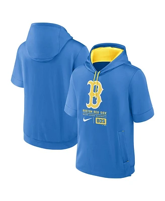 Nike Men's Light Blue Boston Red Sox City Connect Color-Block Short Sleeve Pullover Hoodie