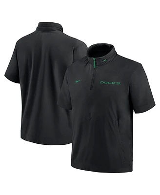 Nike Men's Black Oregon Ducks 2024 Sideline Coach Short Sleeve Half-Zip Hoodie Jacket