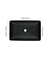 Black Matte Rectangular Vessel Sink with Faucet and Drain