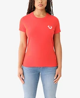 True Religion Women's Short Sleeve Crystal Horseshoe Crew Tee