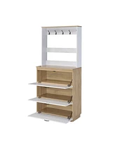 Simplie Fun Hewett Shoe Cabinet, Light Oak & White Finish