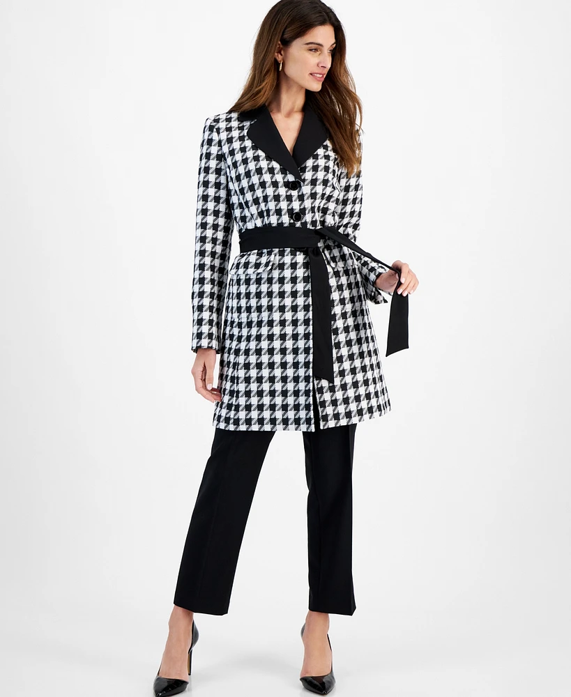 Le Suit Women's Houndstooth Belted Pantsuit, Regular & Petite Sizes