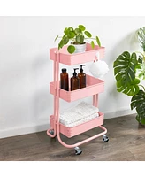 ECR4Kids 3-Tier Metal Rolling Utility Cart, Pink