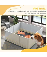 Simplie Fun Spacious Whelping Box with Pig Rail, Adjustable Door, and Heat Lamp Stand