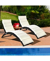 Gymax 2PCS Foldable Rattan Wicker Chaise Lounge Chair w/ Cushion Patio Outdoor